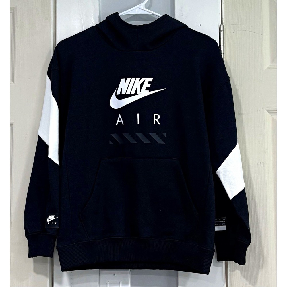 Nike Air Boys L Black/White Loose Fit Hoodie Pockets HF8812-010